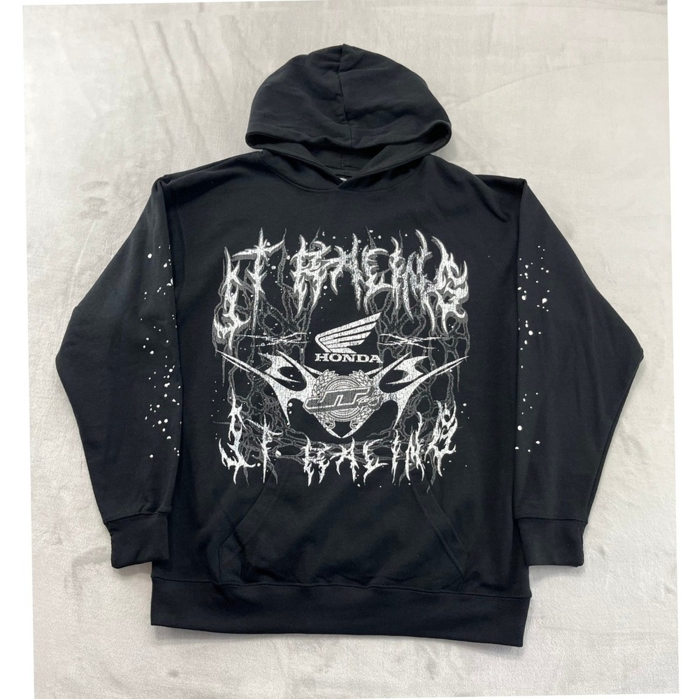 JT Racing Honda Hoodie Fleece Men Medium Black Graphic Motocross Streetwear